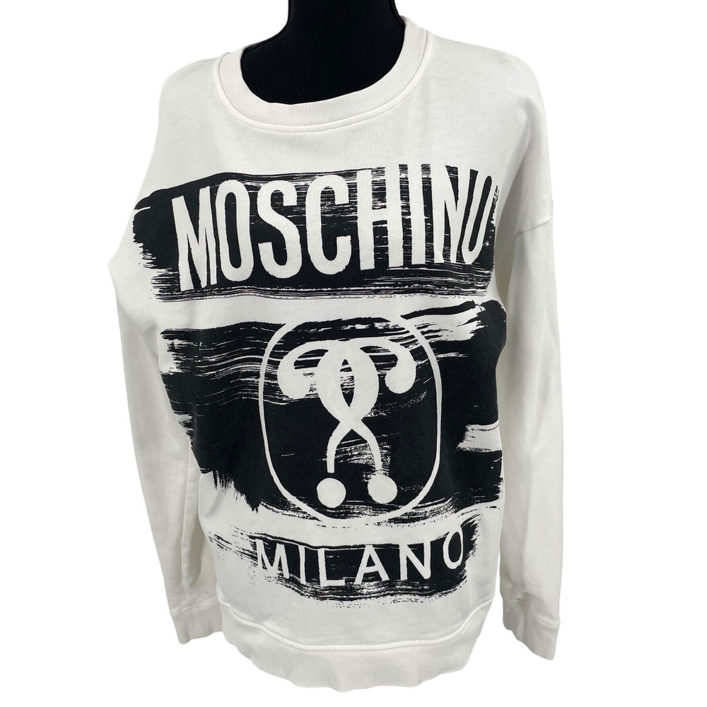 Moschino Couture Milano Womens S Brushstroke Logo Sweatshirt White Crewneck